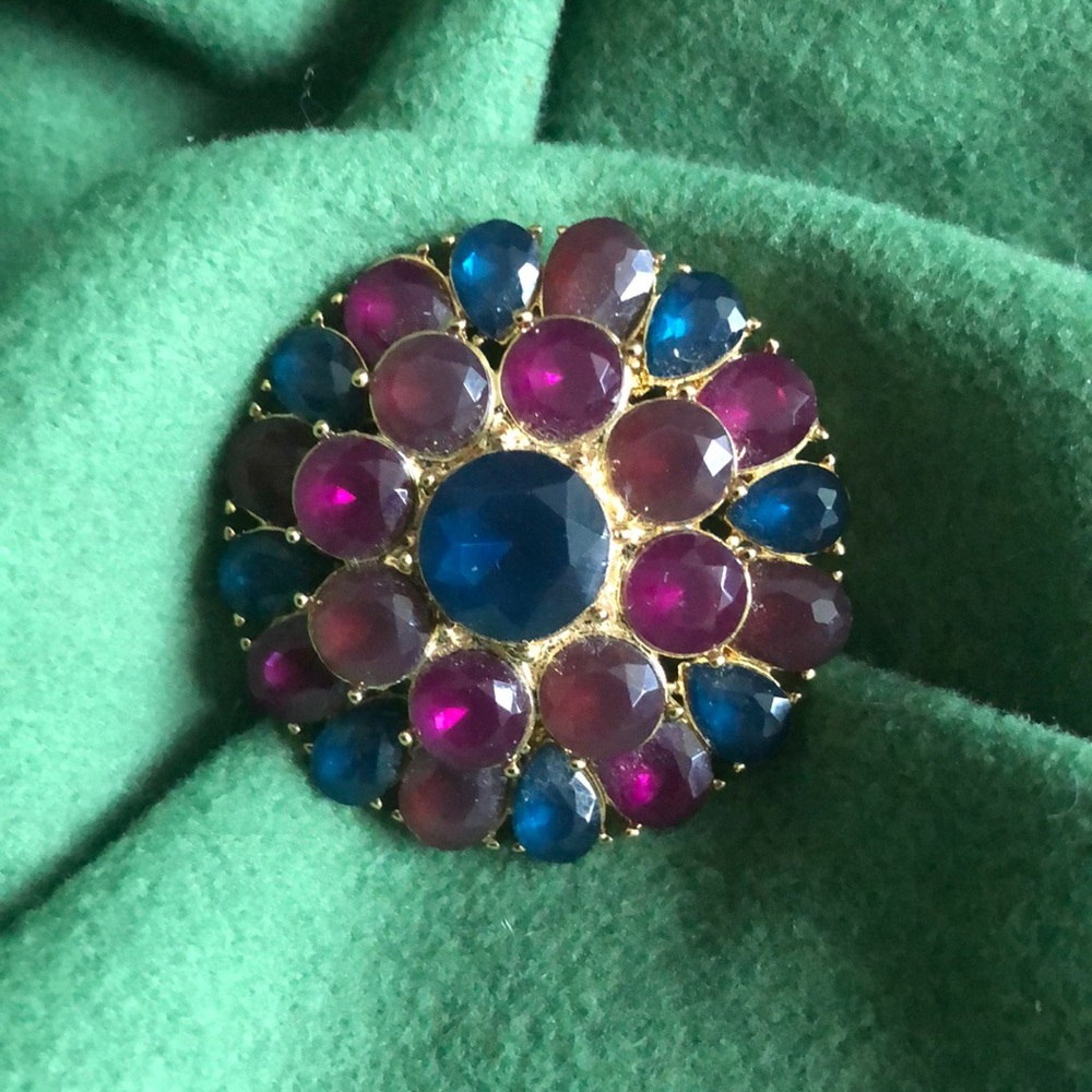 Unsigned pink and blue brooch